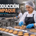 Trabajadora empacando productos de panadería en una planta alimentaria